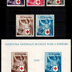 Romania 1941, LP 145 + 146, Crucea Rosie, seria + colita, MNH LUX!