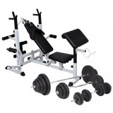 Cumpara ieftin Bancă de greutăți cu raft și set de haltere și gantere, 120 kg