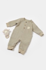 Salopeta cu nasturei, Winter muselin, 100% bumbac - Verde, BabyCosy (Marime: 6-9 luni) foto