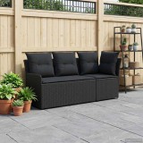 vidaXL Canapea cu braț &icirc;n grădină cu canapea colțară 2 Bucată Negru 42025369