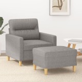 Fotoliu canapea cu taburet, gri deschis, 60 cm, textil