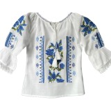 Cumpara ieftin Ie Traditionala Alba pentru Fetite cu Motiv Floral Albastru - ITF17