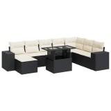 Set mobilier de gradina cu perne, 9 piese, negru, poliratan