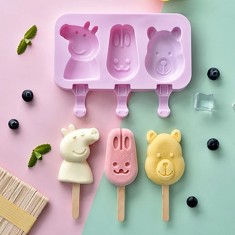Forma pentru inghetata cu 3 compartimente, Model animale, Silicon, Violet + 50 foto