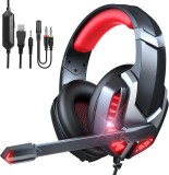 Cumpara ieftin Casti gaming J30 Axeloni&reg;, negre cu leduri rosii, cu mufa jack de 3,5 mm, sunet stereo, reducerea zgomotului de fond, pentru PC Laptop, Mac, PS4, PS5,