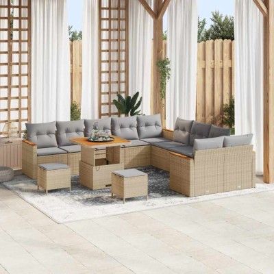 vidaXL Set de canapele pentru grădină cu pernă 13 pcs Bej Rattan poli foto