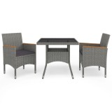 Set mobilier gradina, 3 piese, gri, poliratan si lemn acacia