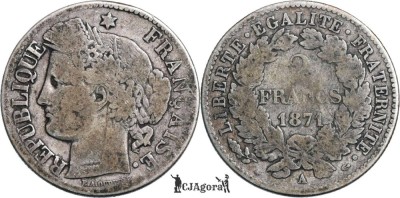 1871 A, 2 francs - Franţa foto
