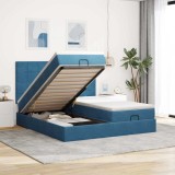 vidaXL Cadru pat otoman cu saltele Albastru &icirc;nchis 160x200cm catifea 3314619