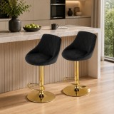 Cumpara ieftin Set 2 scaune de bucatarie/bar, Artool, Kast, rotativ, catifea neagra, picior metal auriu, 45.5x49x85-105 cm