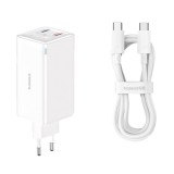 Incarcator 2x USB, 2x Type-C, 100W + Cablu Type-C, 100W, 20V, 5A, 1m - Baseus GaN6 Pro (P10162705212-00) - White