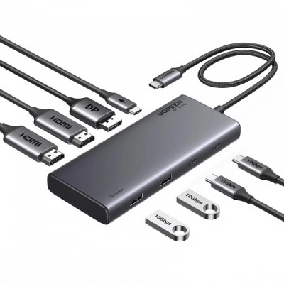 Hub USB-C UGREEN Revodok 308 CM639, 2 x USB-A 3.2 - 3 x USB-C - 1 x Display Port - 2 x HDMI, Gri foto