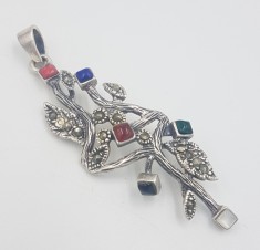 Superb pandantiv vintage manufacturat din argint si pietre semipretioase unicat