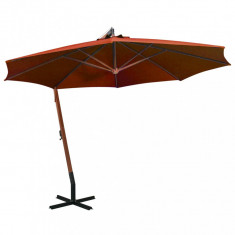 vidaXL Umbrelă suspendată cu stâlp, cărămiziu, 3,5x2,9 m, lemn brad