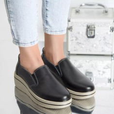 Pantofi cu platforma nataly negru piele naturala, 36