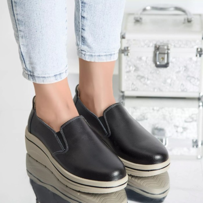 Pantofi cu platforma nataly negru piele naturala, 36