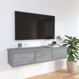 Dulap perete Gossi, gri sonoma, 88x26x18.5 cm, lemn prelucrat, 3 sertare, suspendat, raft, etajera