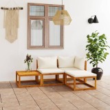 vidaXL Set mobilier grădină cu perne, 4 piese, crem, lemn masiv acacia 3057632