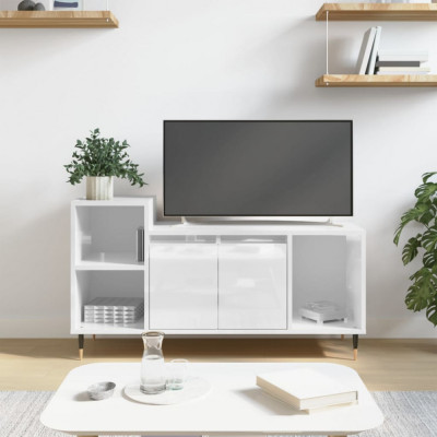 Comoda TV, alb extralucios, 100x35x55 cm, lemn prelucrat GartenMobel Dekor foto