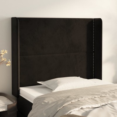 vidaXL Tăblie de pat cu aripioare, negru, 83x16x118/128 cm, catifea 3119472 foto