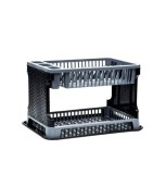 Scurgator Vase 2 Nivele cu Tava, Negru-Gri 40x25x27cm, Suport Tacamuri Pahare, Plastic Ratan