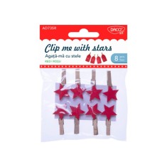 Set Agata-ma cu Stele Daco, 8 Buc, 3.5 cm, Lemn, Rosu foto