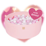 Cumpara ieftin Piscina uscata cu 250 de bile (Alb perlat, Transparent, Roz Pastel) MeowBaby , Amour, 90x30 cm, roz deschis