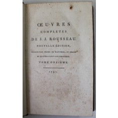 OEUVRES COMPLETES DE J.J. ROUSSEAU , TOME ONZIEME : EMILE OU DE L &#039;EDUCATION ( TOME SECOND ) , 1791