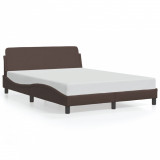 VidaXL Cadru de pat cu tăblie, maro, 140x190 cm, piele ecologică