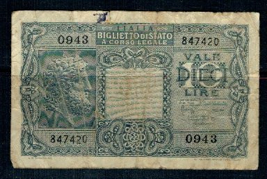 Italia 1944 - 10 lire, circulata foto