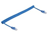 Patch cord spiralat U/UTP Cat 6 RJ45, albastru, TPU