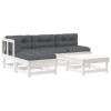 Set mobilier de gradina cu perne, 5 piese, alb, lemn masiv