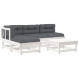 Set mobilier de gradina cu perne, 5 piese, alb, lemn masiv