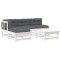 Set mobilier de gradina cu perne, 5 piese, alb, lemn masiv