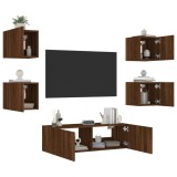vidaXL Comode TV de perete cu lumini LED, 5 piese, stejar maro