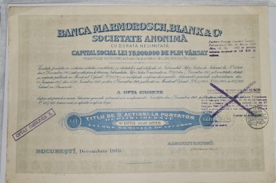 Actiune 2500 lei Banca Marmorosch, Blank &amp;amp; Co. 1920 foto