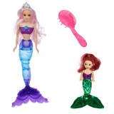 Set Păpuși Sirenă, Bettyz, Manechin 33 cm, Păr Roz, Include Sirenă Mică, Coadă Schimbătoare Culoare, Accesorii, Multicolor