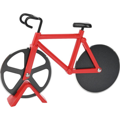 Cutit pizza creativ Flippy, in forma de bicicleta, cu suport pentru cutit, 19 x 12.5 cm, otel/PP, negru foto