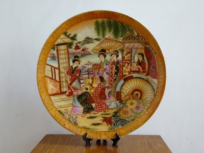 Platou japonez Satsuma |portelan pictat| vechi foto