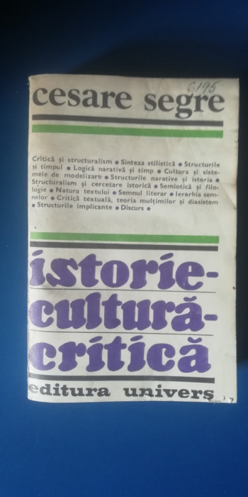 myh 21s - CESARE SEGRE - ISTORIE CULTURA CRITICA - ED 1986