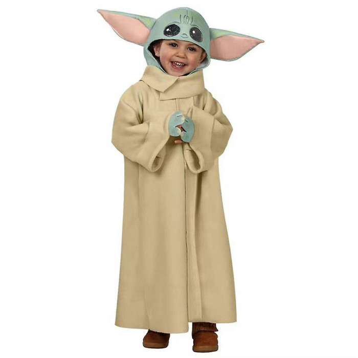 Costum pentru copii IdeallStore&reg;, Baby Yoda, bej, 5-7 ani, masca inclusa