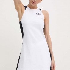 EA7 Emporio Armani rochie sport culoarea alb, mini, evazati
