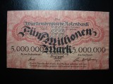 GERMANIA WURTTEMBERG 5 MILIOANE MARCI 1923 XF