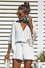 N854-2 Salopeta scurta casual cu broderie si cucurei