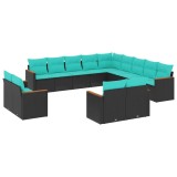 Cumpara ieftin Set canapele de gradina cu 13 piese si perne, poliratan negru