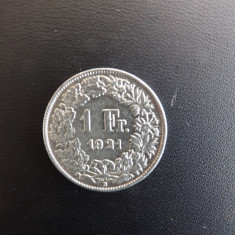 Moneda argint Elvetia 1921.Valoare nominala de 1 Fr.Stare buna.