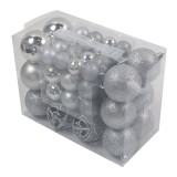 Globuri de Craciun, argintii, NN3/50XLABY/G, plastic, rotunde, set 50 buc