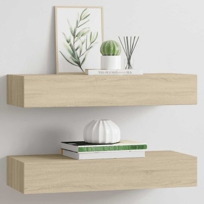 vidaXL Dulapuri de perete cu sertare 2 buc. stejar 60x23,5x10 cm MDF 330262 foto