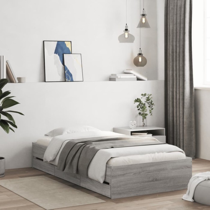 vidaXL Cadru de pat cu sertare gri sonoma 90x200 cm lemn prelucrat 3207299