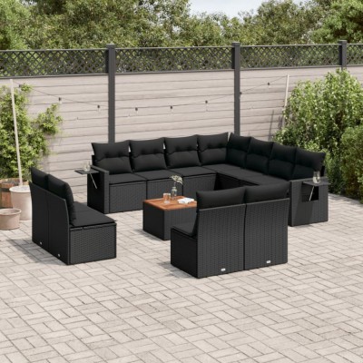 Gossi set canapele de gradina, 12 piese, cu perne, negru, poliratan foto